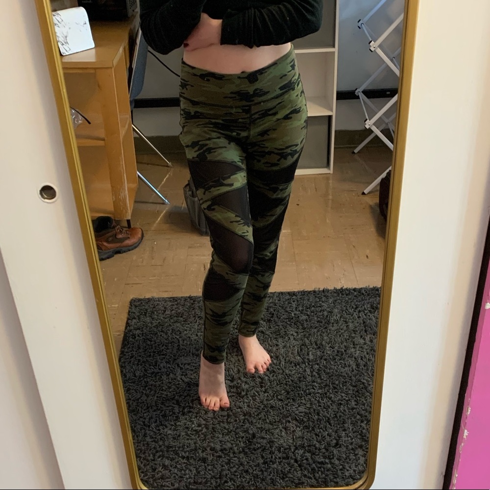 High Waisted Mesh Cut-Out Camo Leggings